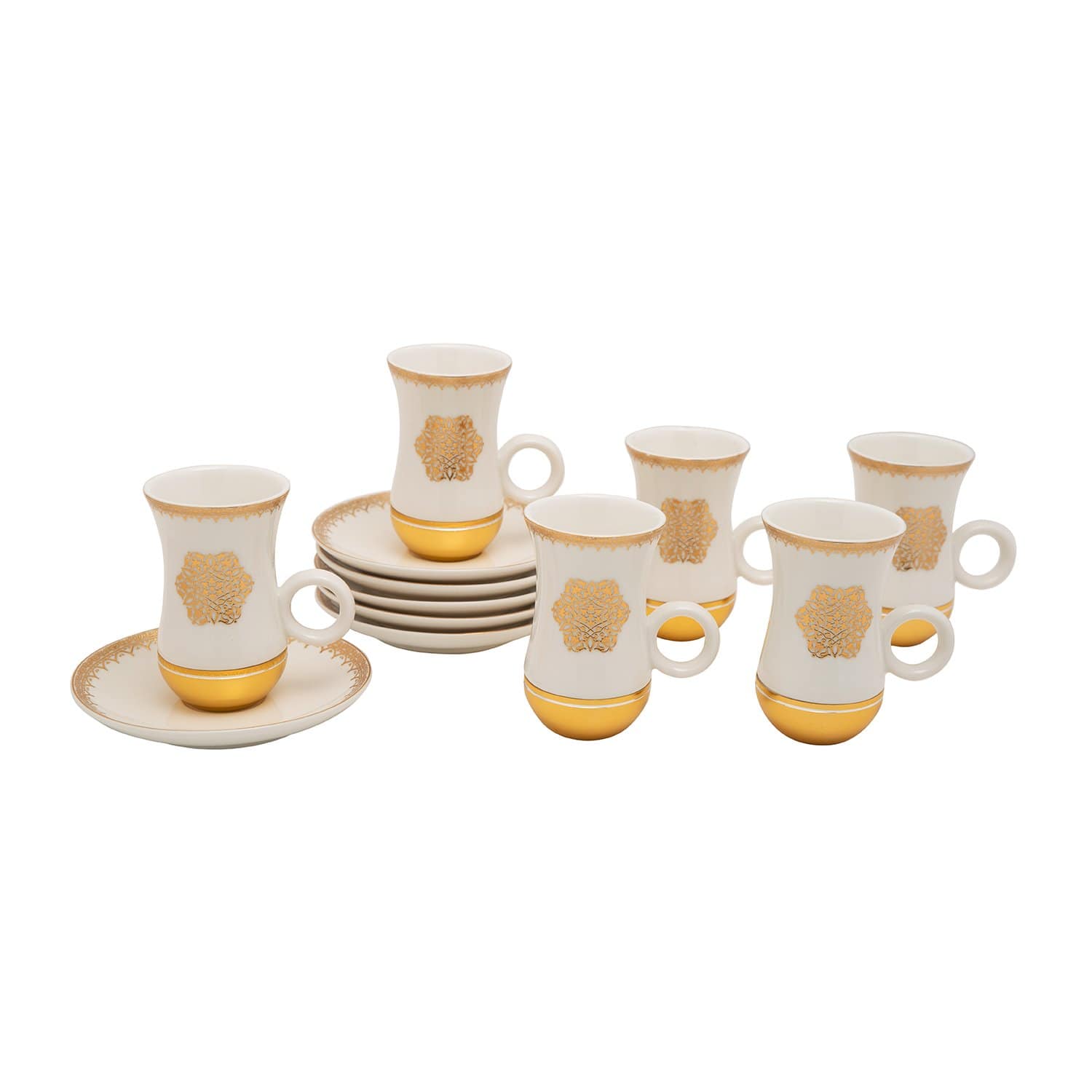 Amber Porcelain Larisa Istikan Cup Set - Gold and White, 12 Pieces - AM3373-S28/026/12PC