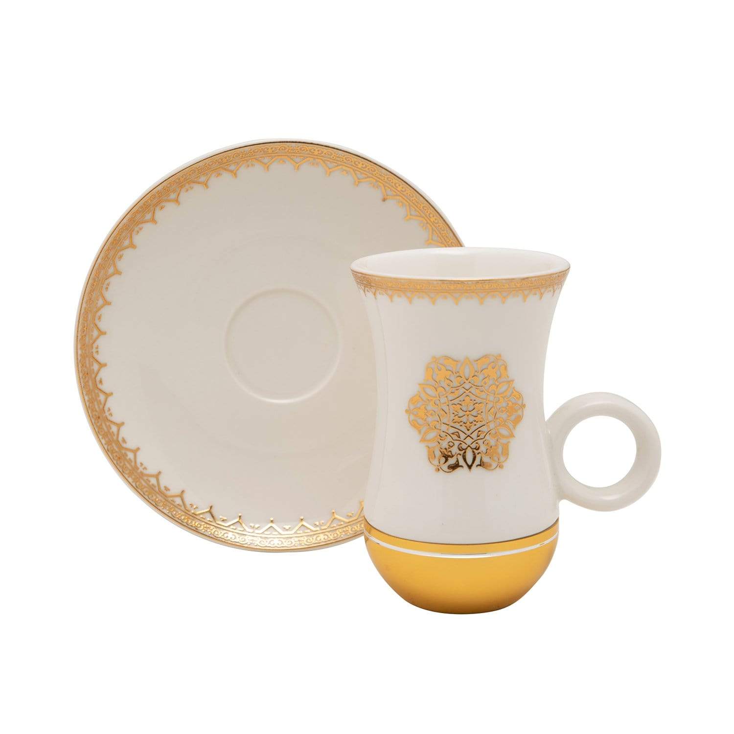 Amber Porcelain Larisa Istikan Cup Set - Gold and White, 12 Pieces - AM3373-S28/026/12PC