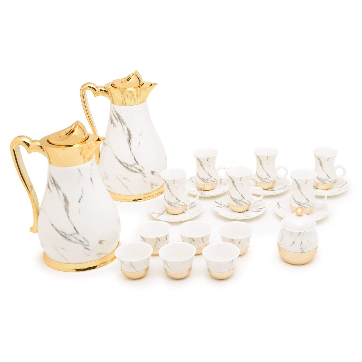 Am Dilwen Gold with Decorated Flask Tea Set - 22 Pieces - AM9415-S21/042 - Jashanmal Home