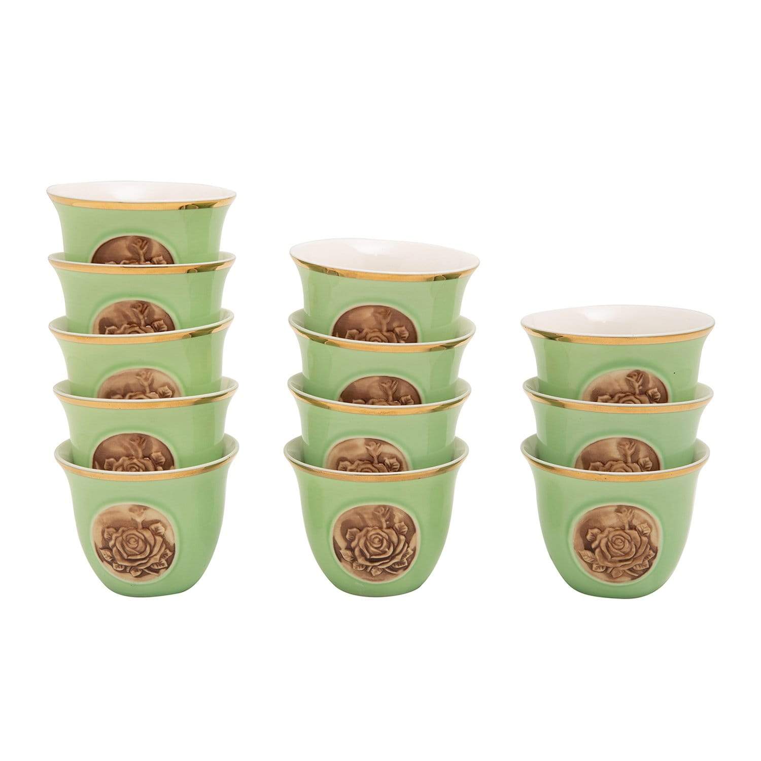 BANBERRY PORCELAIN 12PC CAWA CUPS BC GRN GOLD LINE - SC012B