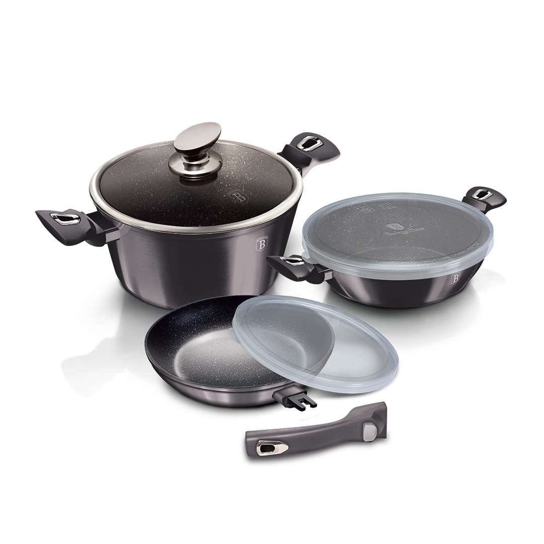 Berlinger Haus 6 Pieces Cookware Set with Detachable Handle Metallic Line Carbon Pro Collection