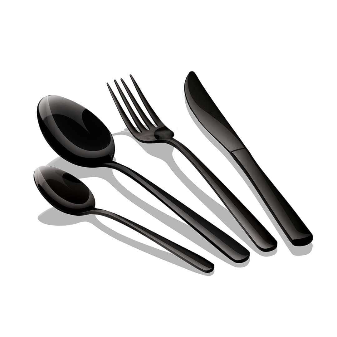 برلينجر هاوس طقم أدوات تناول الطعام المرآة 16 قطعة مجموعة أسود