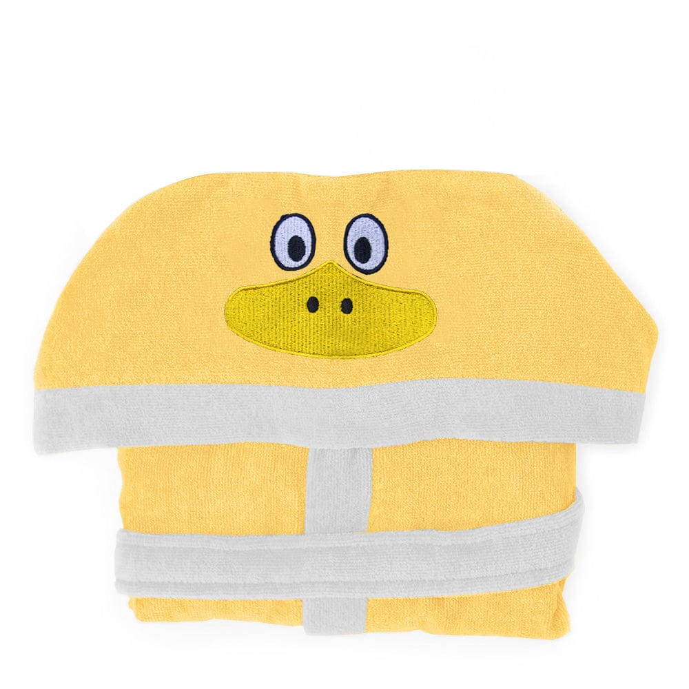 Cotton Home Duck Embroidered Kids Bathrobe with Hood and Tie Up Belt Yellow