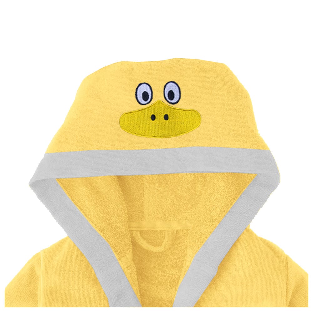 Cotton Home Duck Embroidered Kids Bathrobe with Hood and Tie Up Belt Yellow