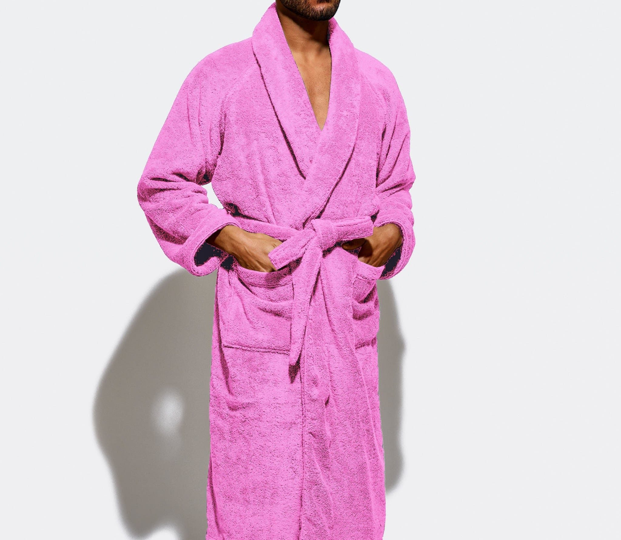 Cotton Home Bathrobe with Pockets Terry Rose Pink
