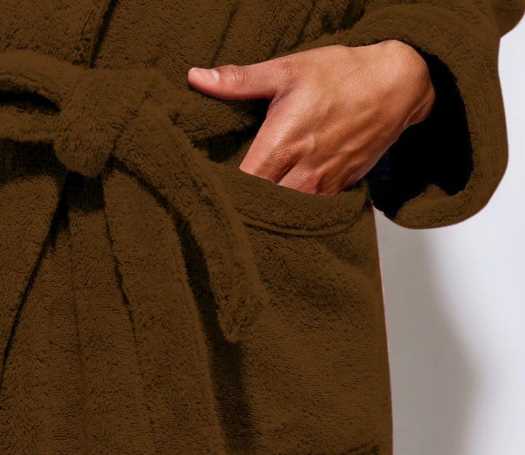 Cotton Home Bathrobe with Pockets Terry Wood Brown