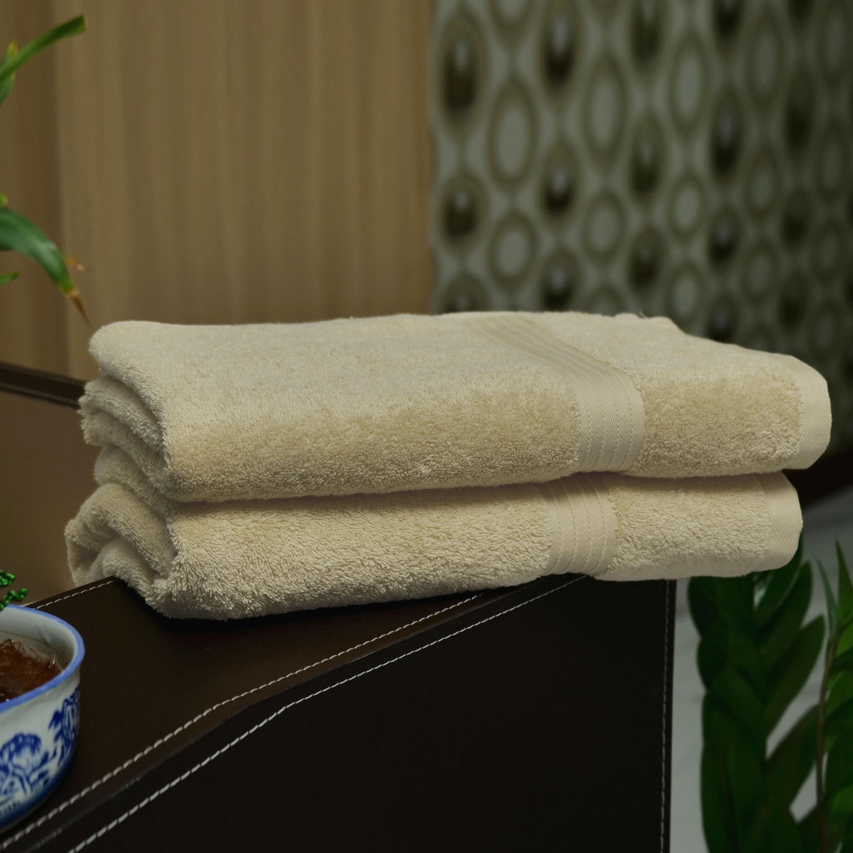 Cotton Home Bath Towel 2-piece Set Cream