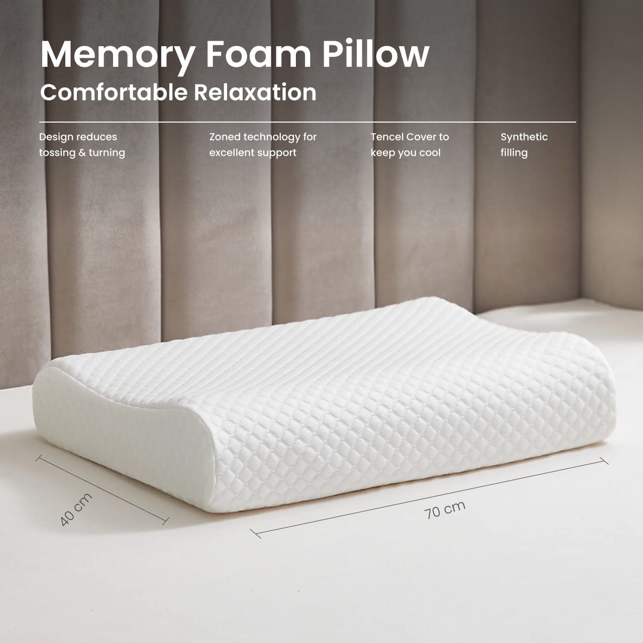 Cotton Home Smooth Memory Foam Pillow Anti-stress Fabric White