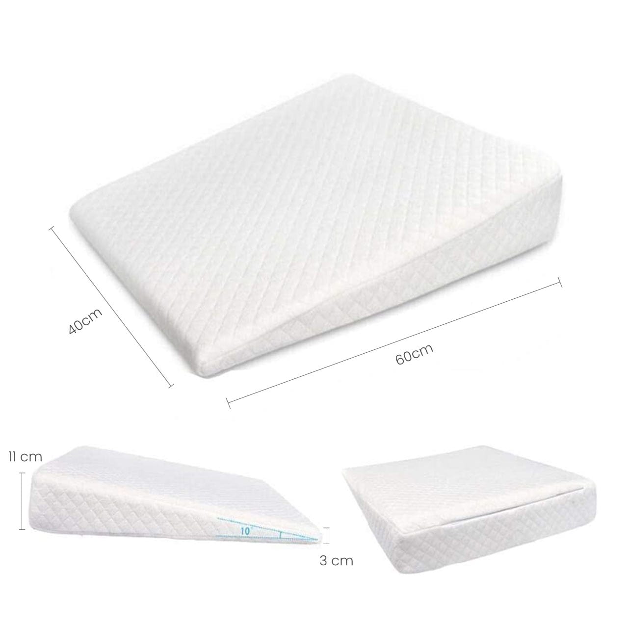 Cotton Home Smooth Wedge Memory Foam Pillow Anti-stress Fabric White
