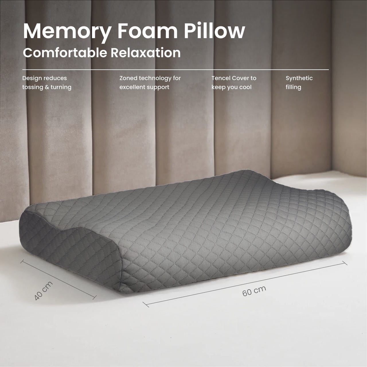 Cotton Home Classic Breatheasy Memory Foam Pillow Anti-stress Fabric Grey