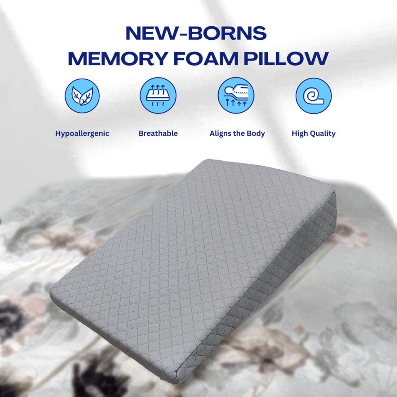 Cotton Home Smooth Wedge Memory Foam Pillow Anti-stress Fabric Grey