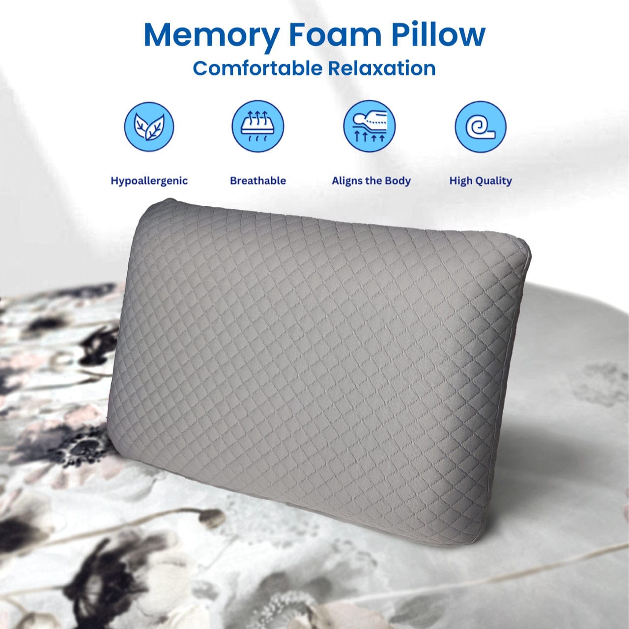 Cotton Home Venus Breathable Memory Foam Pillow Anti-stress Fabric Grey