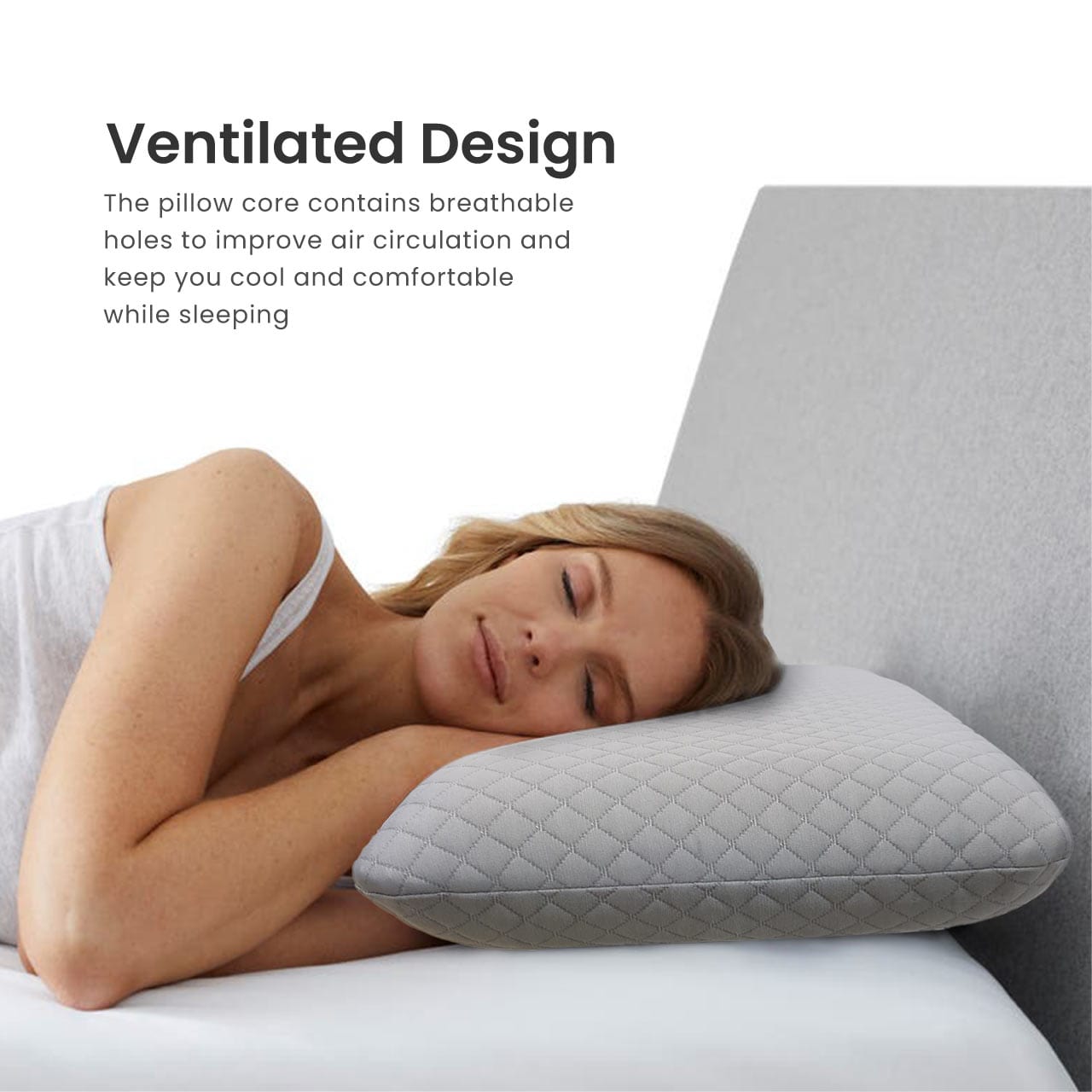 Cotton Home Venus Breathable Memory Foam Pillow Anti-stress Fabric Grey