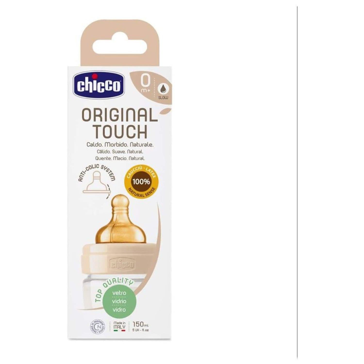 CHICCO ORIGINAL TOUCH GLASS BOTTLE 150ML SLOW FLOW 0M+ LATEX NEUTRAL