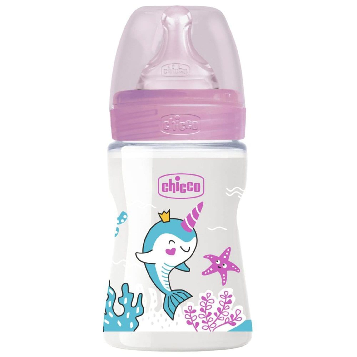 CHICCO WELL-BEING PLASTIC BOTTLE 150ML SLOW FLOW 0M+ SILICONE PINK