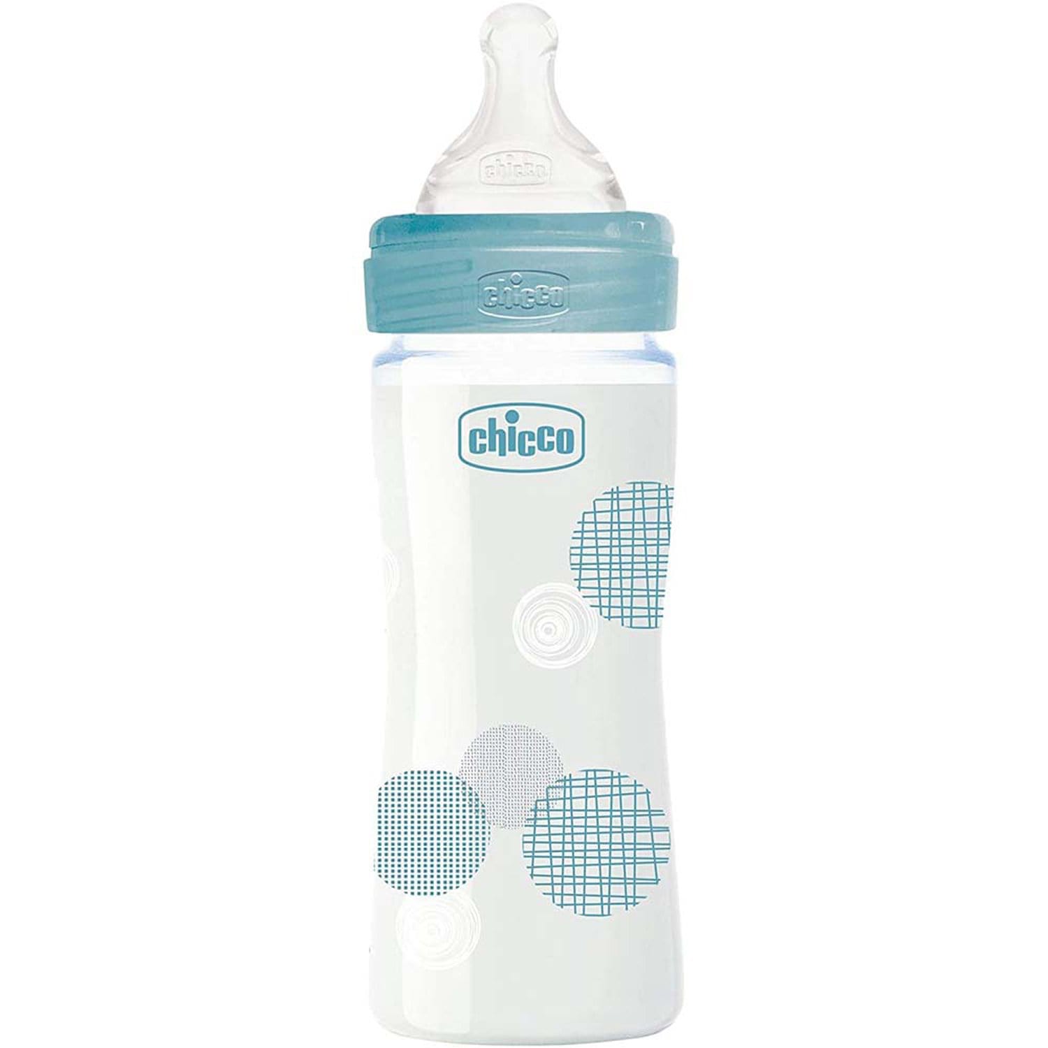 CHICCO WELL-BEING GLASS BOTTLE 240ML SLOW FLOW 0M+ SILICONE BLUE