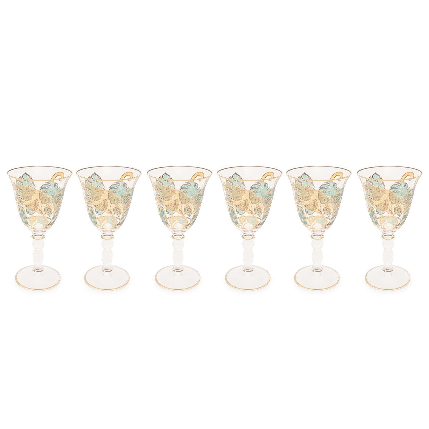 Combi Latisha Goblet Set - Green and Gold, 260 ml, Large, 6 Piece - G748Z/96 - Jashanmal Home