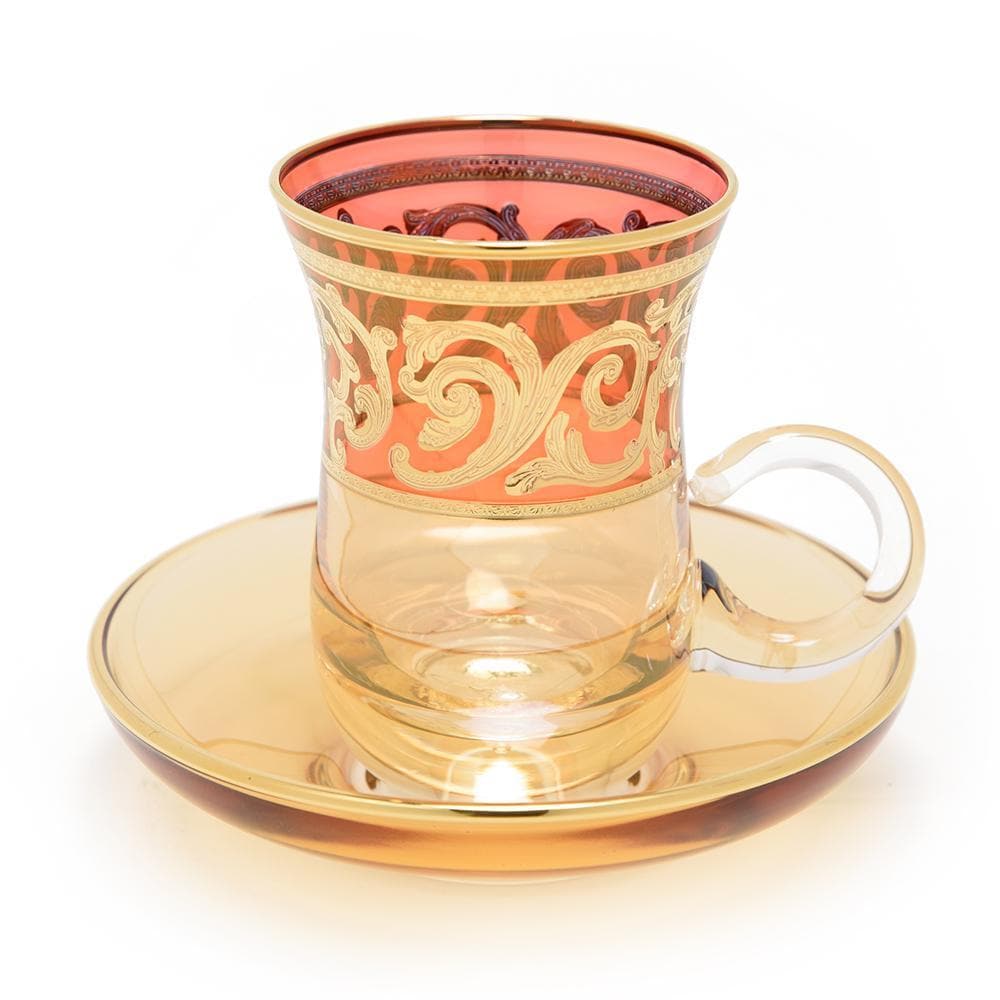 Combi Clarice Tea Cup and Saucer Set - Red and Amber, 12 Piece - G597Z-RED&AM/35 - Jashanmal Home