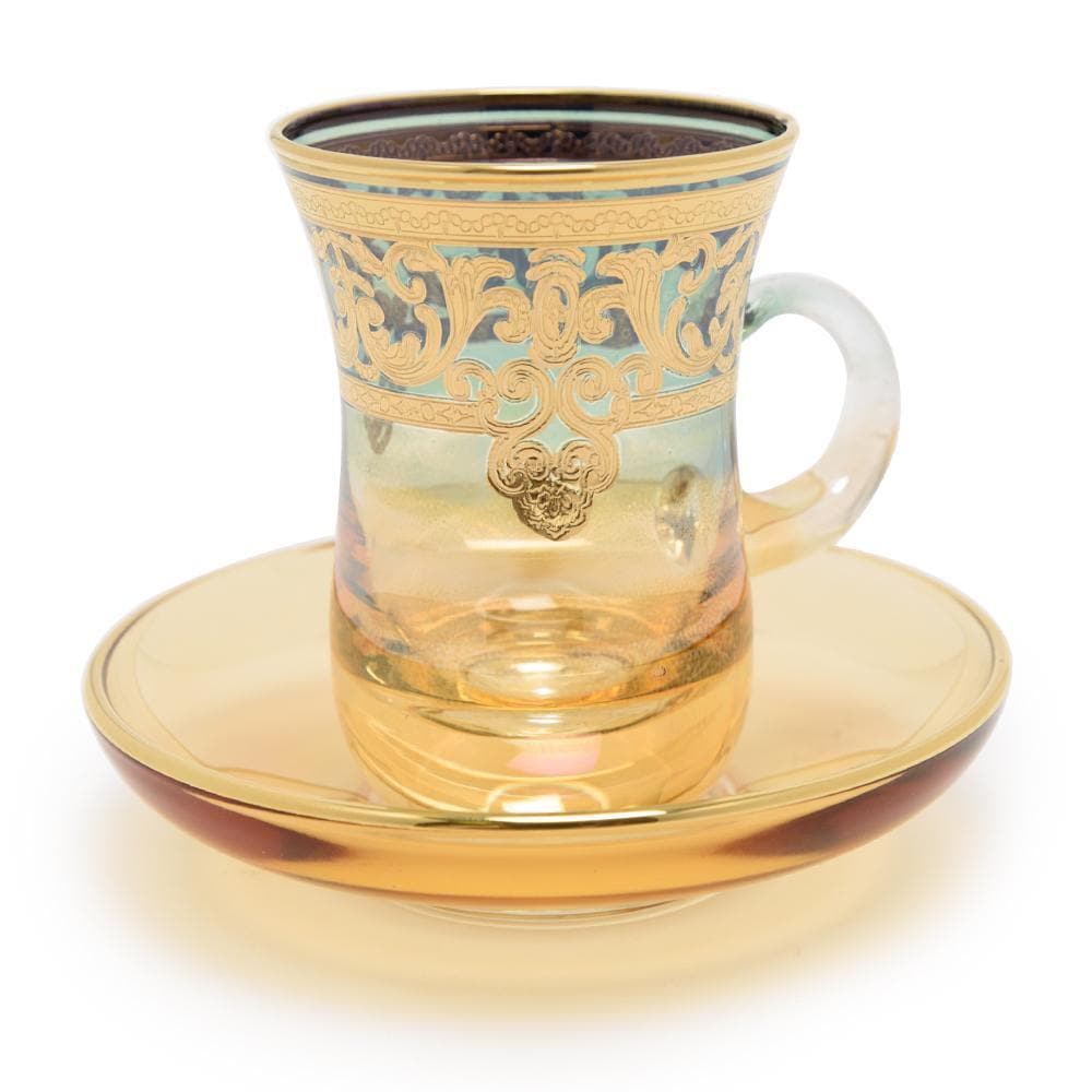 Combi Geneva Tea Cup and Saucer Set - Green and Amber, 12 Piece - G694Z-AMGRN/35 - Jashanmal Home