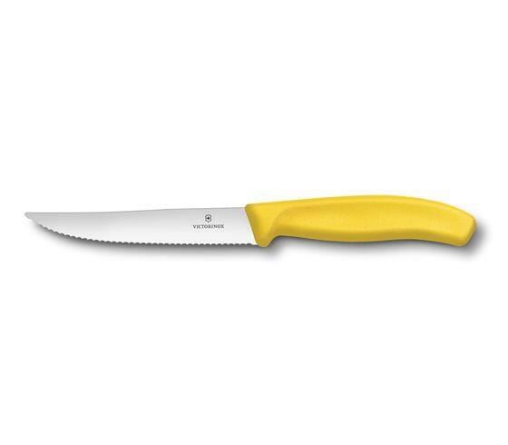 VICTORINOX SWISS CLASSIC GOURMET STEAK & PIZZA KNIFE WAVY EDGE YELLOW NYLON HANDLE BLADE 12CM  - 6.7936.12L8