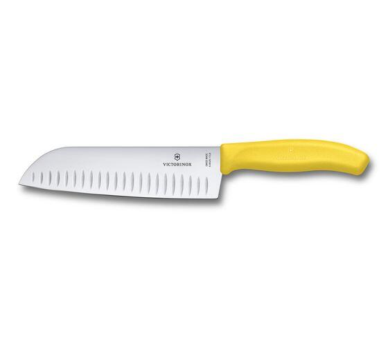 VICTORINOX SWISS CLASSIC SANKOTU KNIFE WITH FLUTED EDGE YELLOW NYLON HANDLE BLADE 17CM  - 6.8523.17L8B