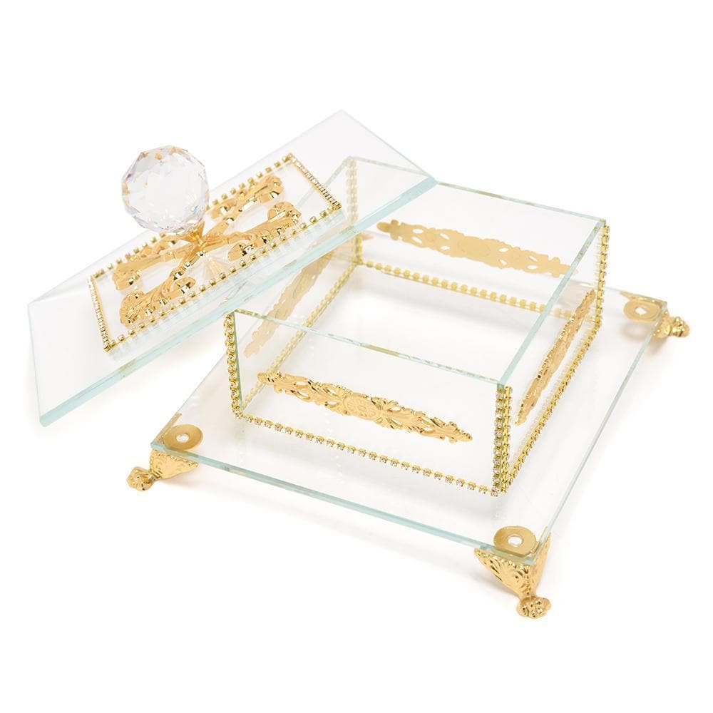 Debora Carlucci Glass Decorative Box with Metal Decor - Gold and Clear - DC5556/OR - Jashanmal Home