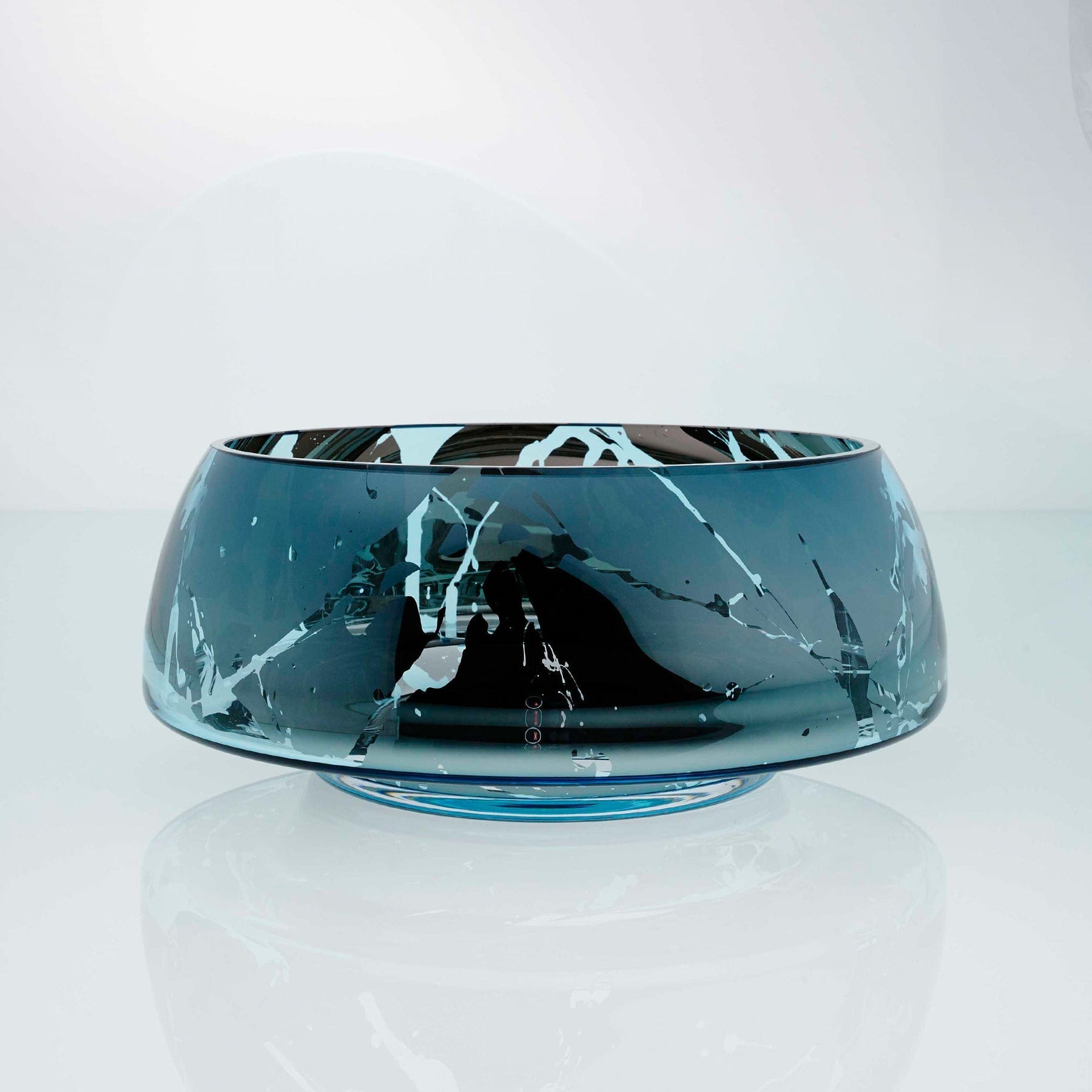An & Angel, Grand Glass Bowl, Teal Ext. / Mirror Transparent Int
