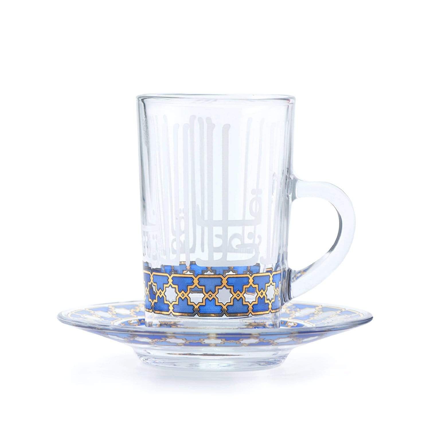 Dimlaj Asala Tea Cup and Saucer Set - Clear, Gold and Blue, 12 Pieces - 46676 - Jashanmal Home