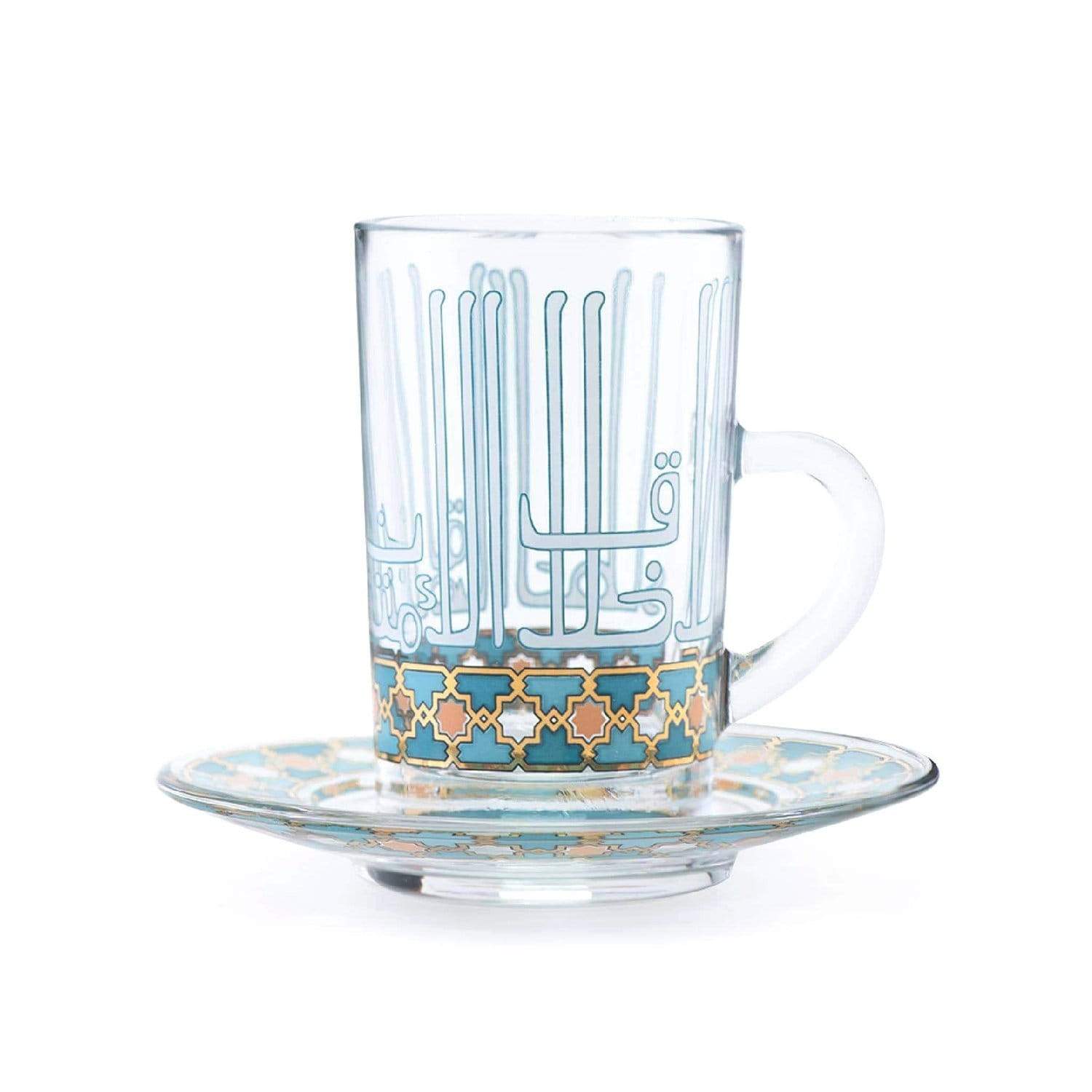 Dimlaj Asala Tea Cup and Saucer Set - Clear, Gold and Green, 12 Pieces - 46694 - Jashanmal Home