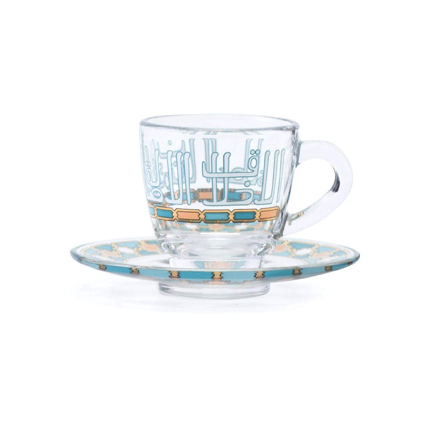 Dimlaj Asala Coffee Cup and Saucer Set - Clear, Gold and Green, 12 Pieces - 46711 - Jashanmal Home