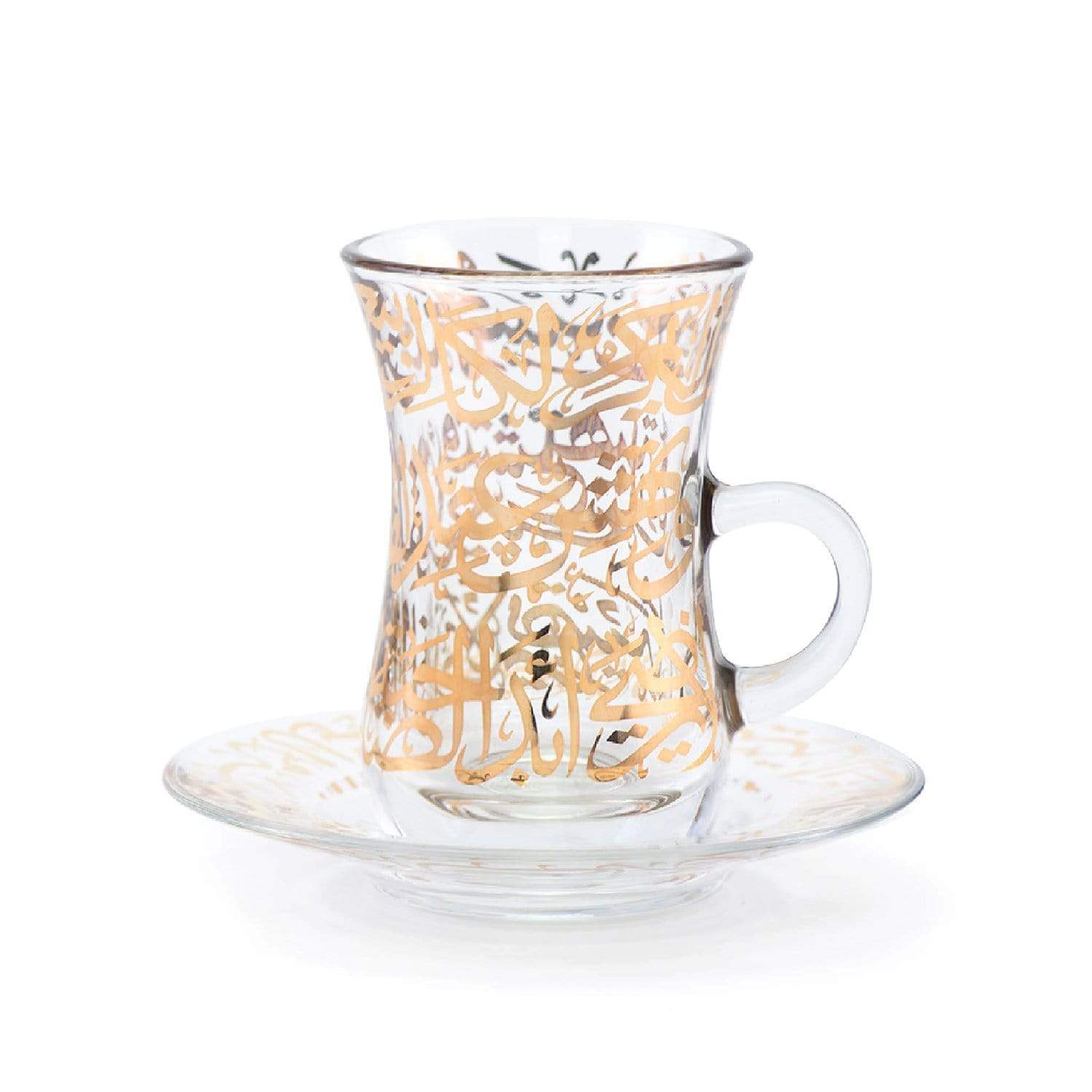 ديملاج طقم شاي كريم زجاجي وصحن - شفاف وذهبي، 12 قطعة - 46761 - جاشنمال هوم