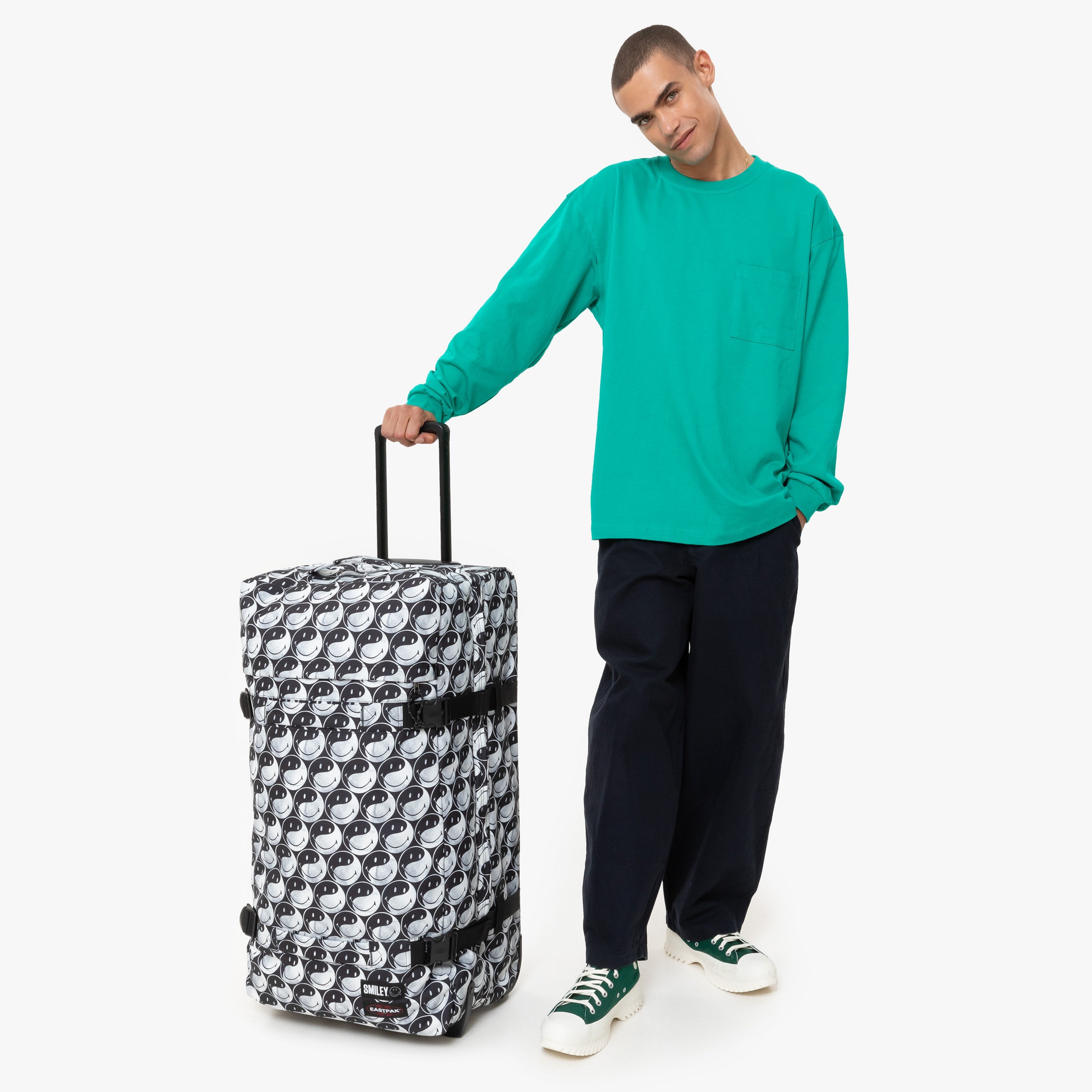 Eastpak Transit'R L Smiley Yy Black Large Soft Luggage - EK0A5BA95K21