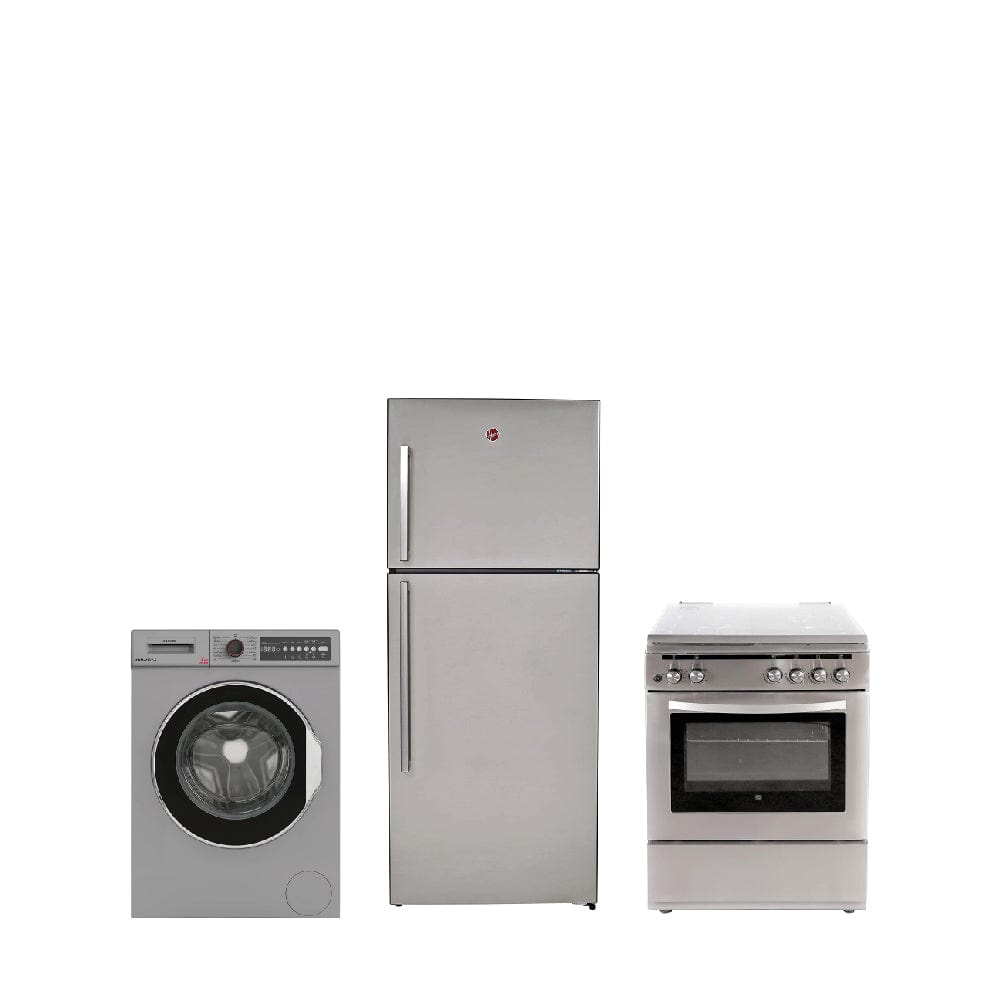 Hoover 60x60 Gas Cooker FGC66.02S + 7kg Washing Machine HWM-V712-S + 490 litre Refrigerator HTR-H490-S
