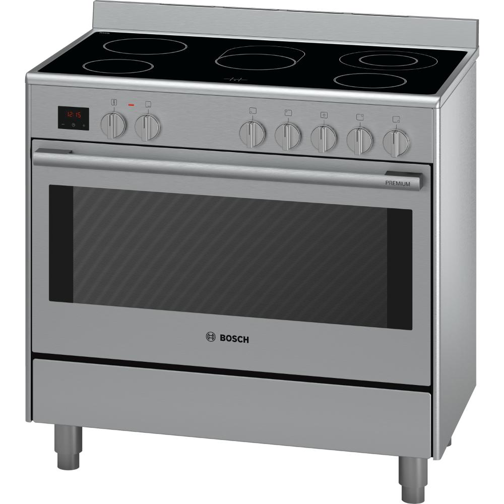 Bosch Series 8 Electric Range Cooker 90 Cm, Glass Ceramic Hob, Stainless Steel, HCB738357M, 1 Year Manufacturer Warranty