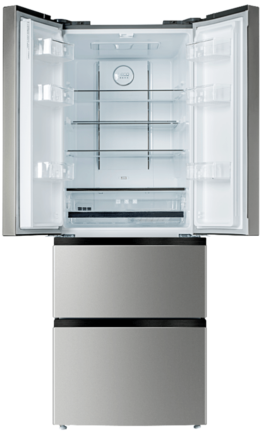 Hoover 534 Liters French Door Refrigerator Dual Inverter Refrigerator, LED Display with Touch Control, 1 Year Mfg & 10-Year Warranty on Inverter Compressor, 50/60 Hz Inox - HFD-M438-S