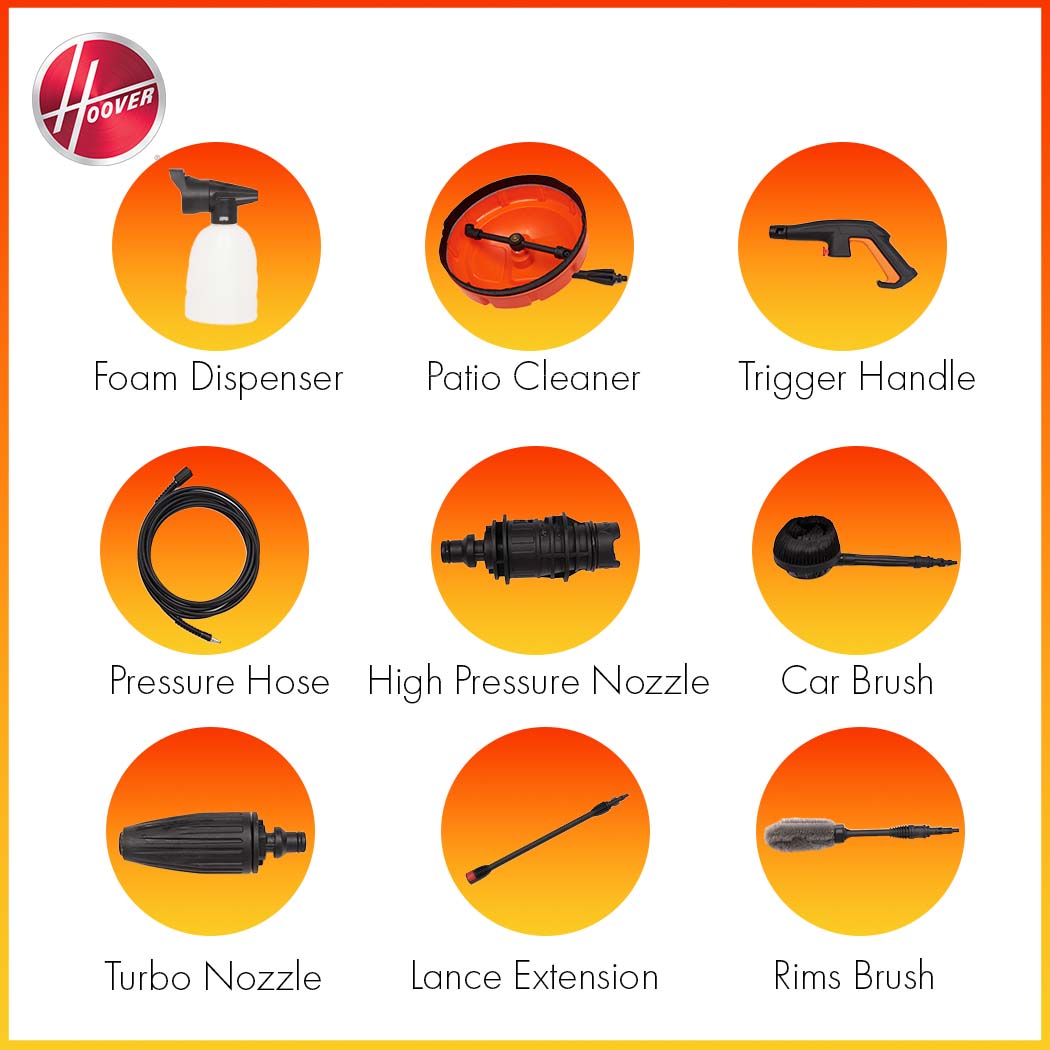 Hoover Pressure Washer 165 Bars with 9 Accessories