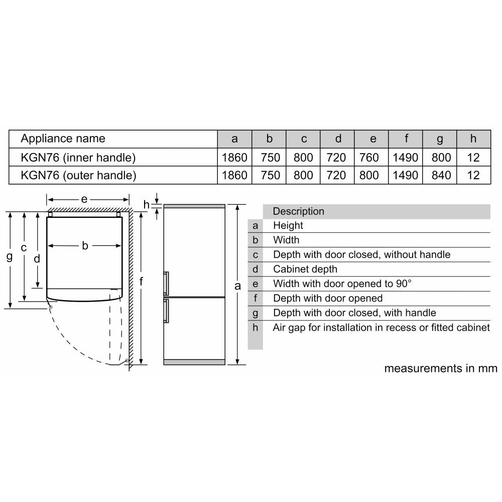 Bosch Series 4 Freestanding Refrigerator with Freezer at Bottom 186x75