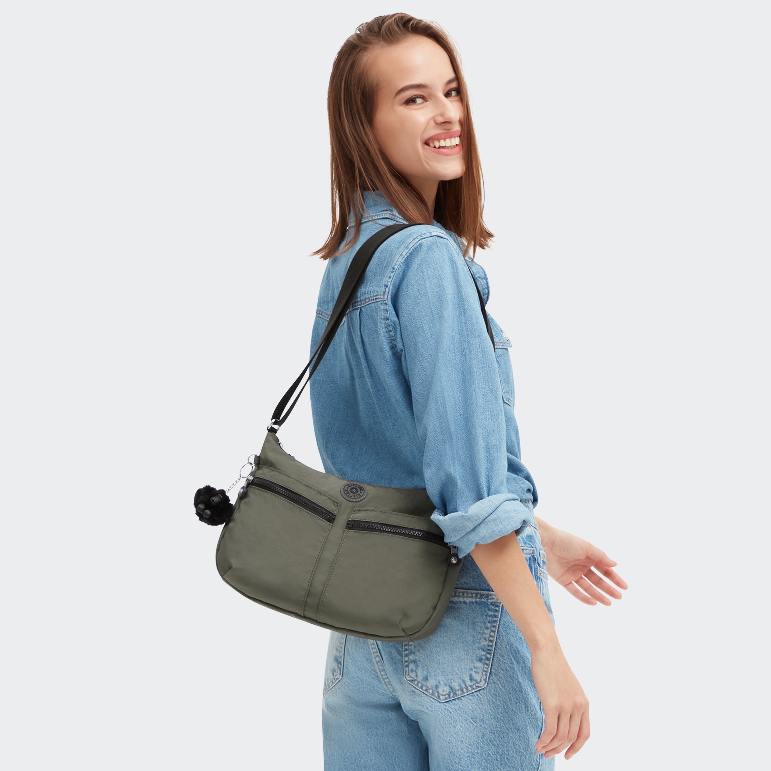 ショルダーバッグ・ポシェット kipling IZELLAH K02144 88D Green moss Kipling Izellah Green Moss Medium Crossbody Bag C202144-88D
