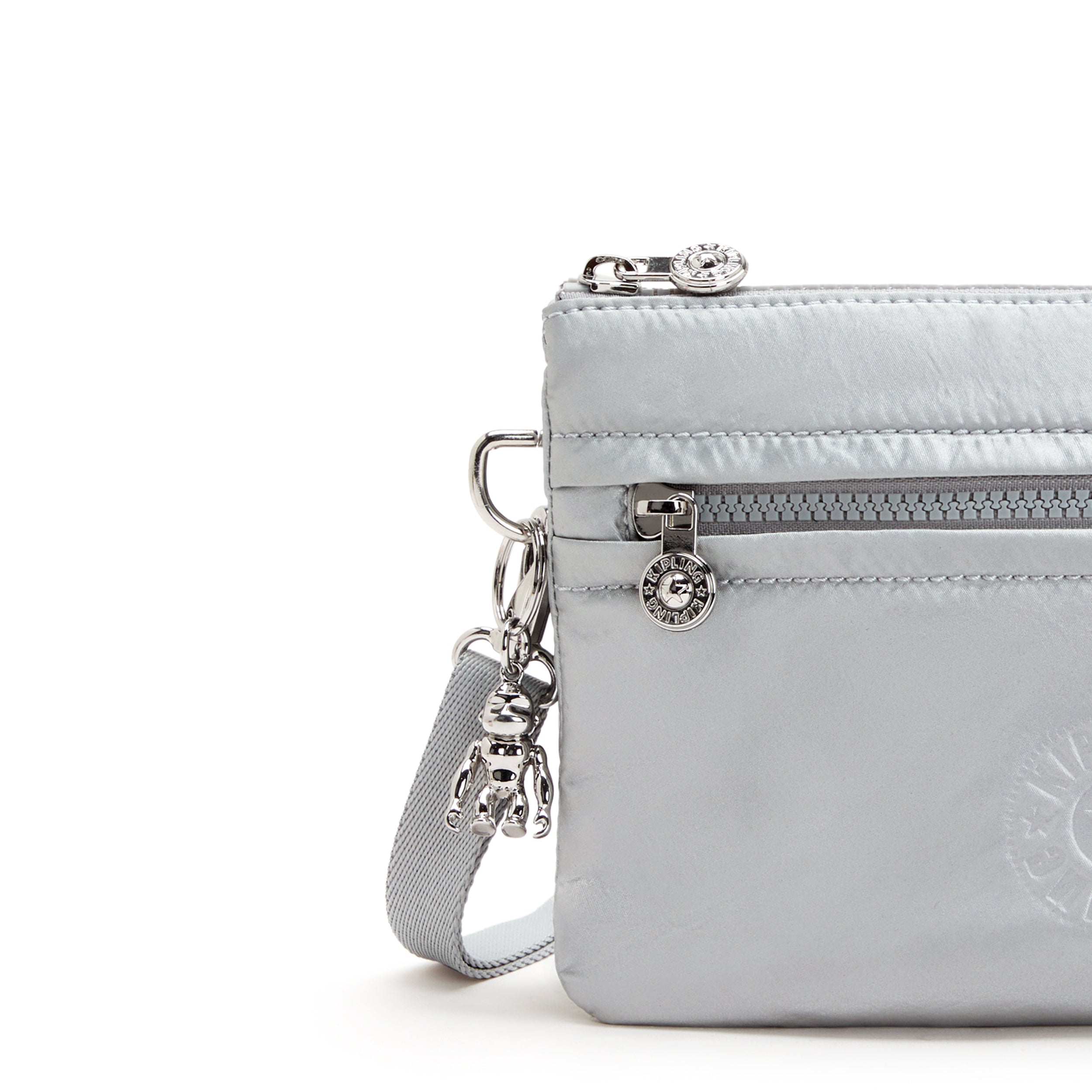 Kipling Riri Silver Glam Large Pouch with Crossbody Strap C2I4683-K2E