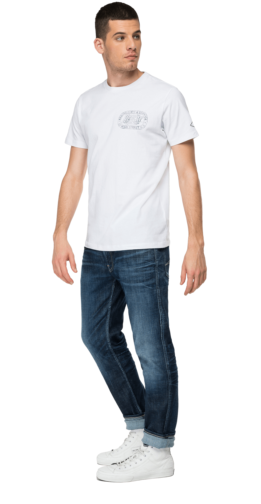 Crewneck Replay T-Shirt With Abrasions