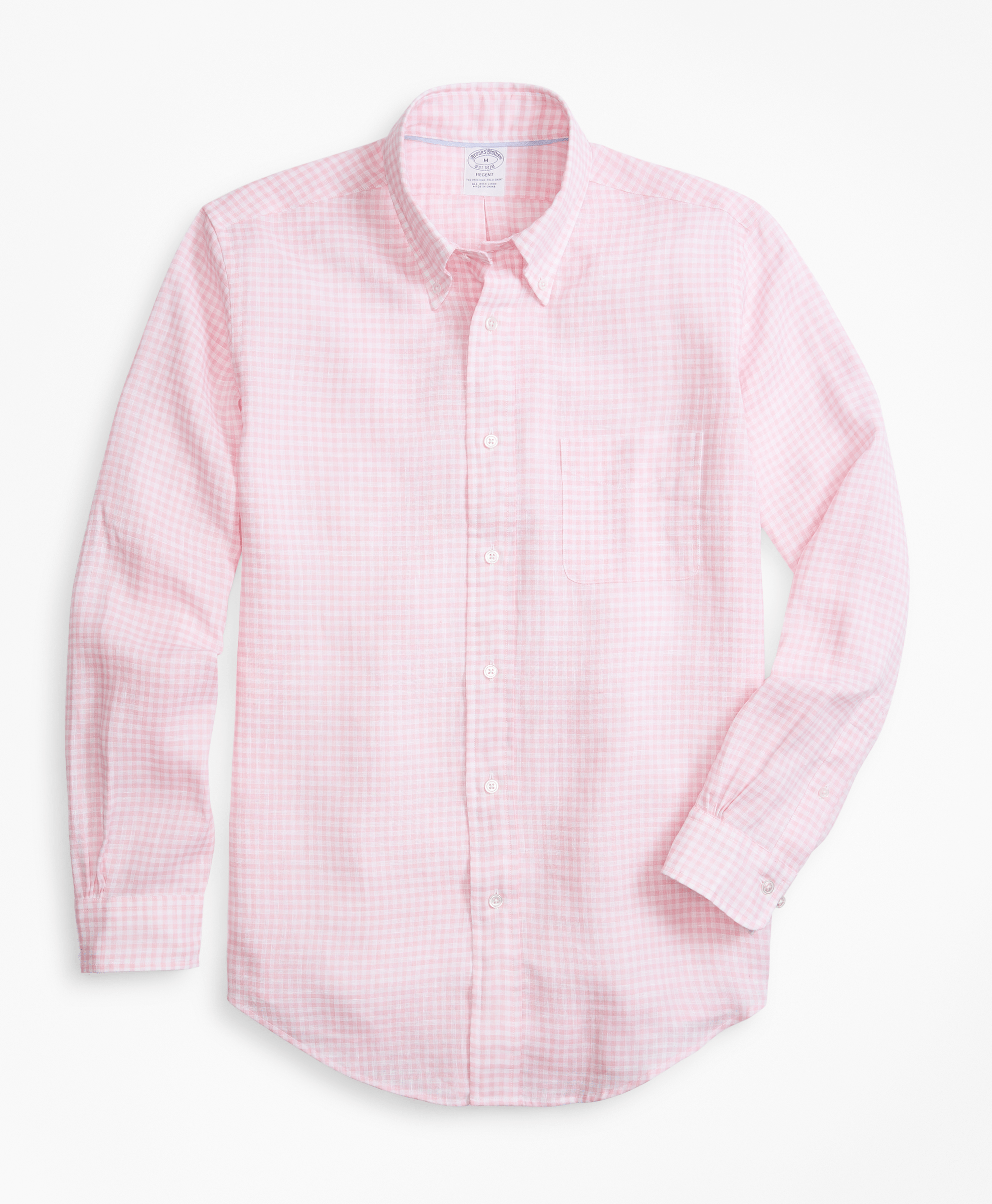 Brooks Brothers Spt Irish Linen Yarn Dyes Regent Pinkging - Mens Sport Shirt