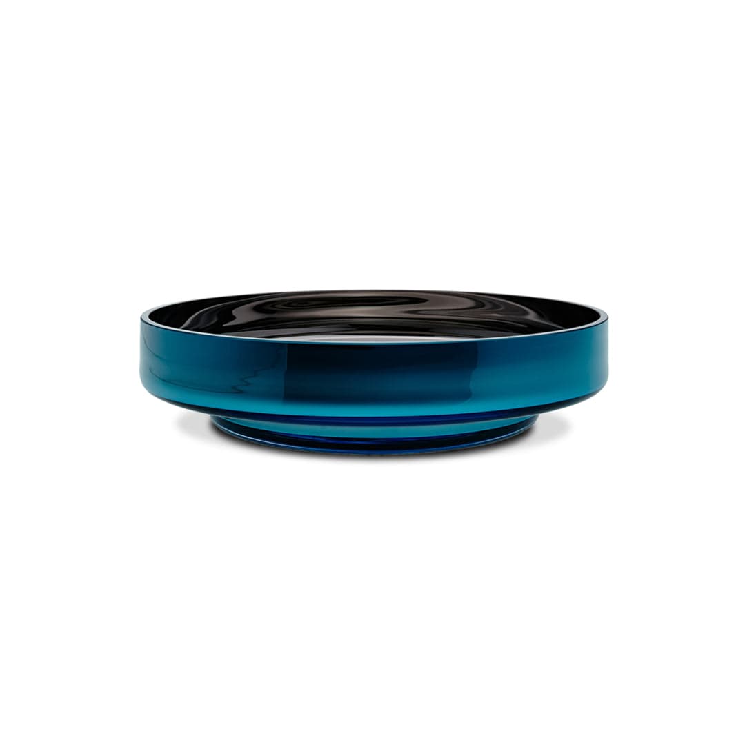 An & Angel, Disk Glass Bowl, Teal Ext. / Mirror Int