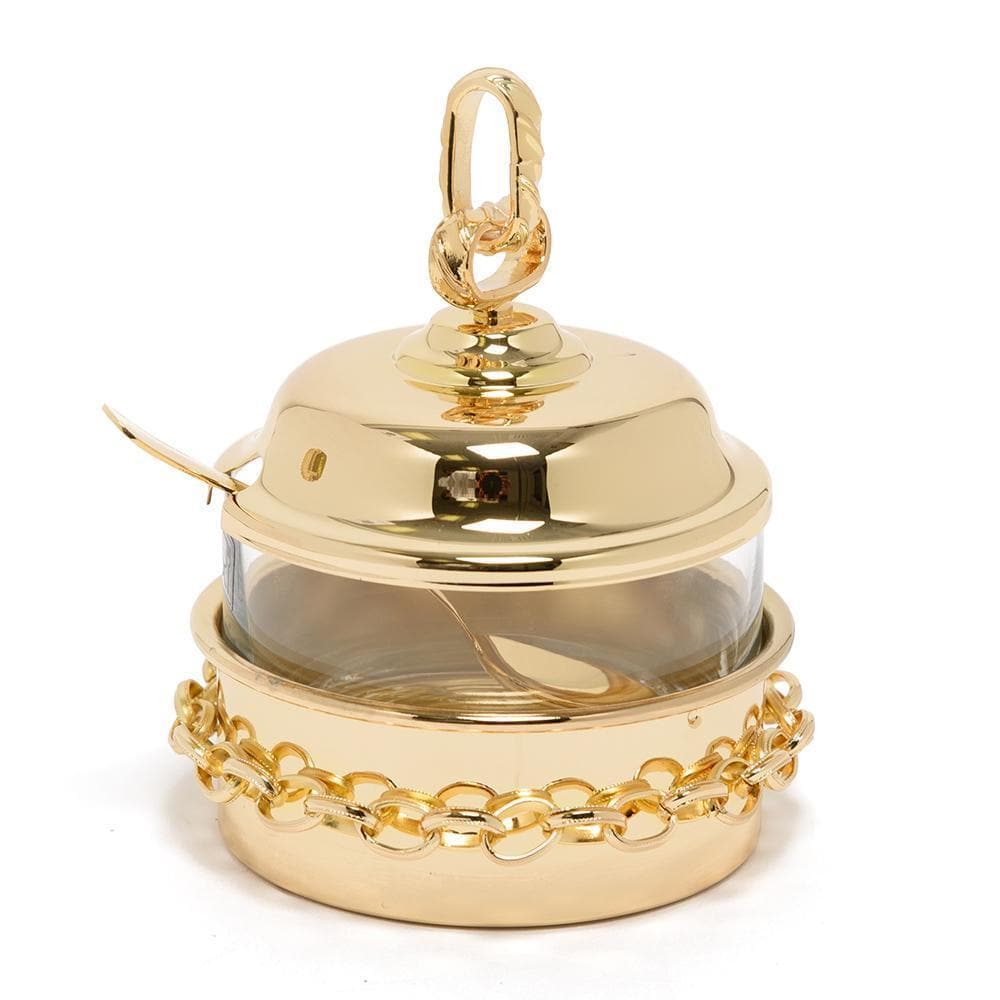 Pantazelos Gold Plated Set Chain Sugar Pot with Cover and Spoon - Gold - Q-1421/GP - Jashanmal Home