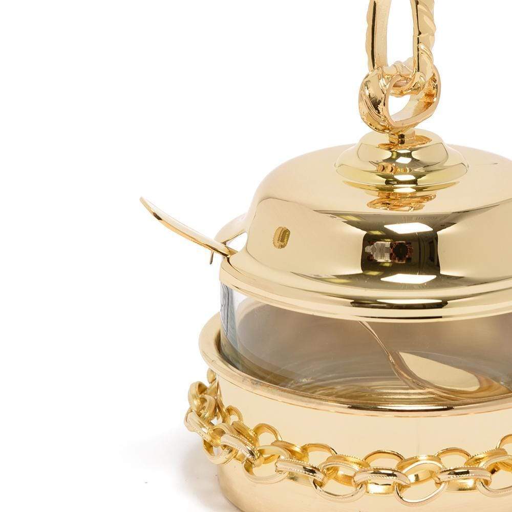 Pantazelos Gold Plated Set Chain Sugar Pot with Cover and Spoon - Gold - Q-1421/GP - Jashanmal Home