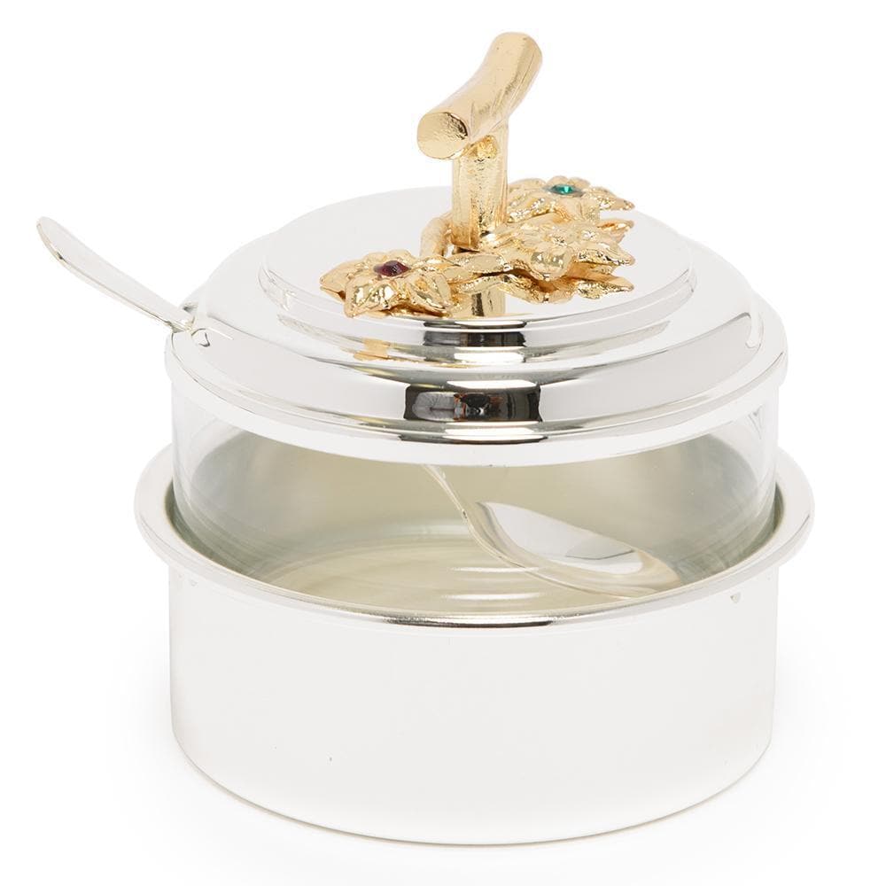 Pantazelos Silver and Gold Plated Sugar Pot with Metal Case and Spoon - Silver and Gold - Q-1421/SPGP - Jashanmal Home