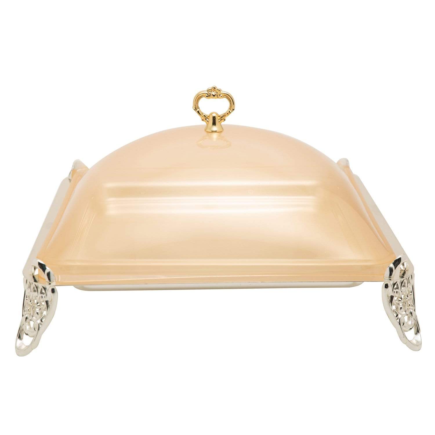 SILVER PLATED FOOTED SQUARE TRAY WITH GOLD COVER