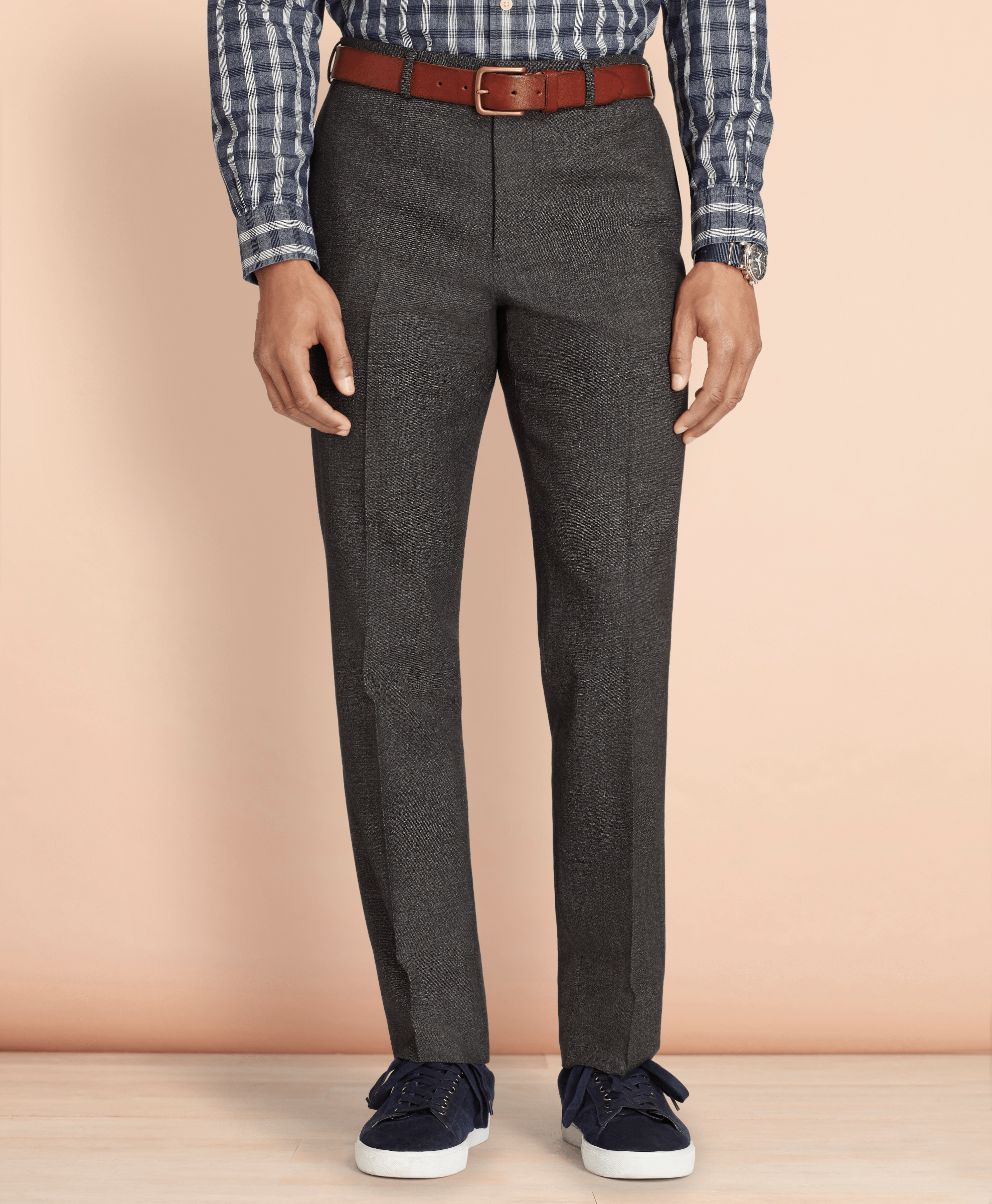 Brooks Brothers Trsrf Fbpln Grey Tic - Mens Dress Trouser