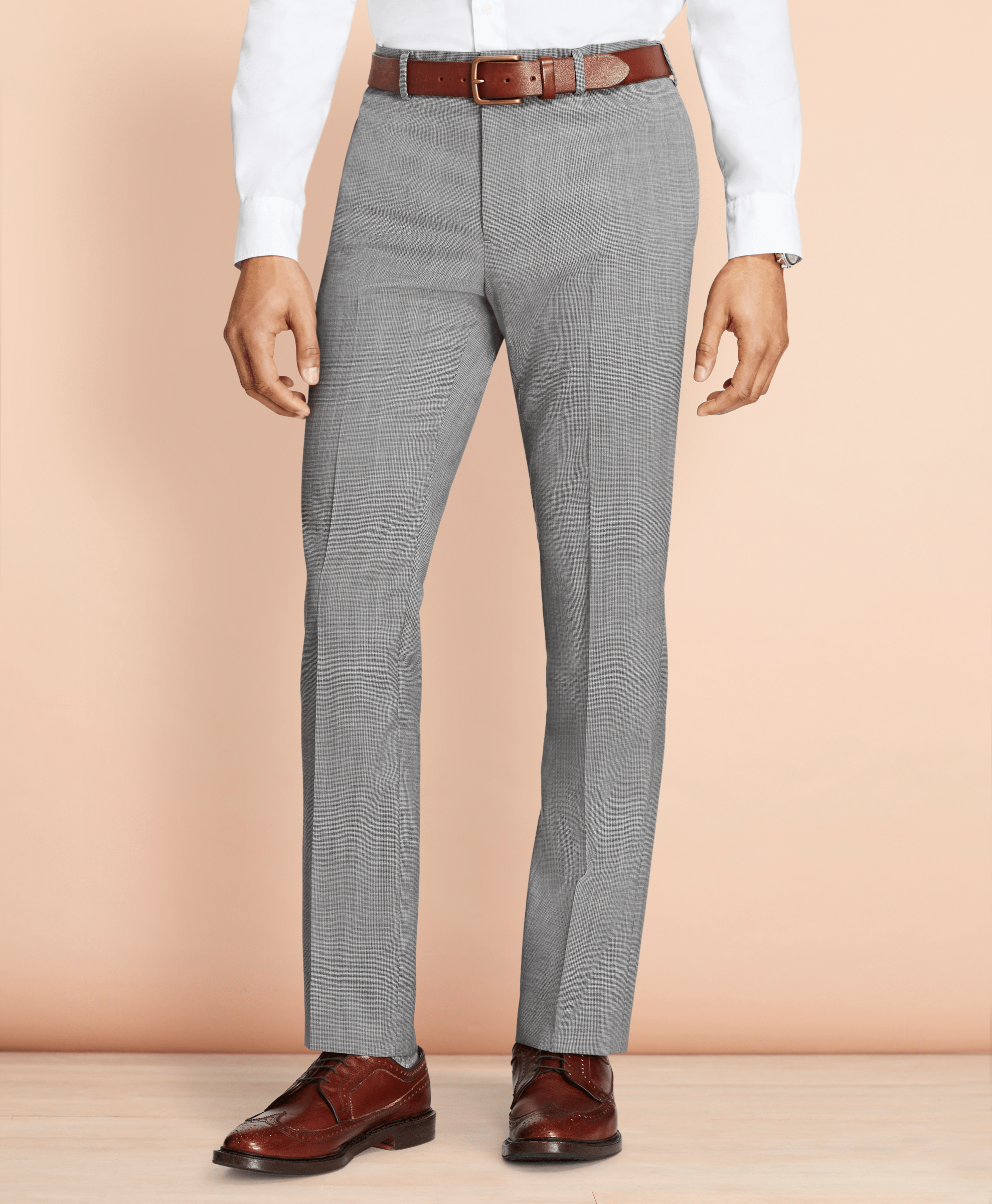 Brooks Brothers Trsrf Fbpln Grey Solid Non Solid - Mens Dress Trouser