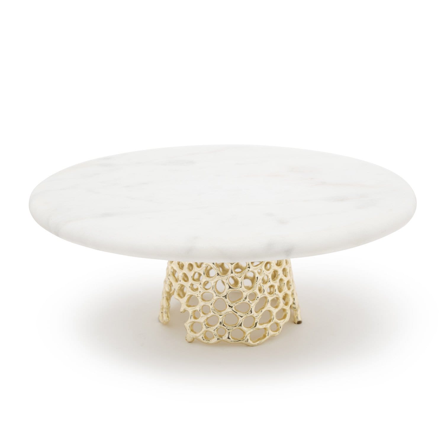 ALEXANDER BRASS MESH CAKE STAND WHT MRBL WITH GOLD FINSHED BRASS - 117142