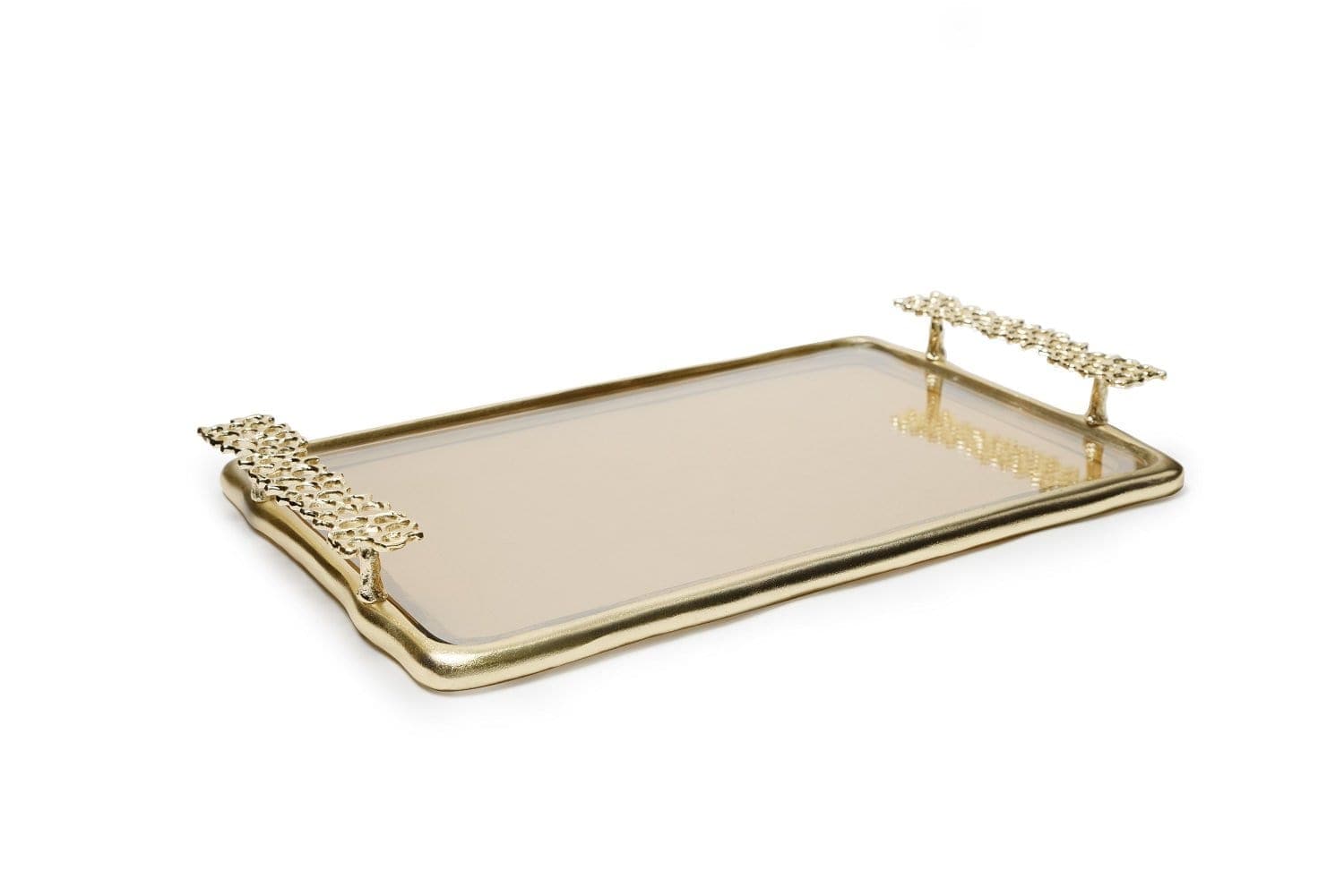 BRASS MESH RECTANGLE TRAY LARGE WITH GOLD FINISHED BRASS & ALUMINUM